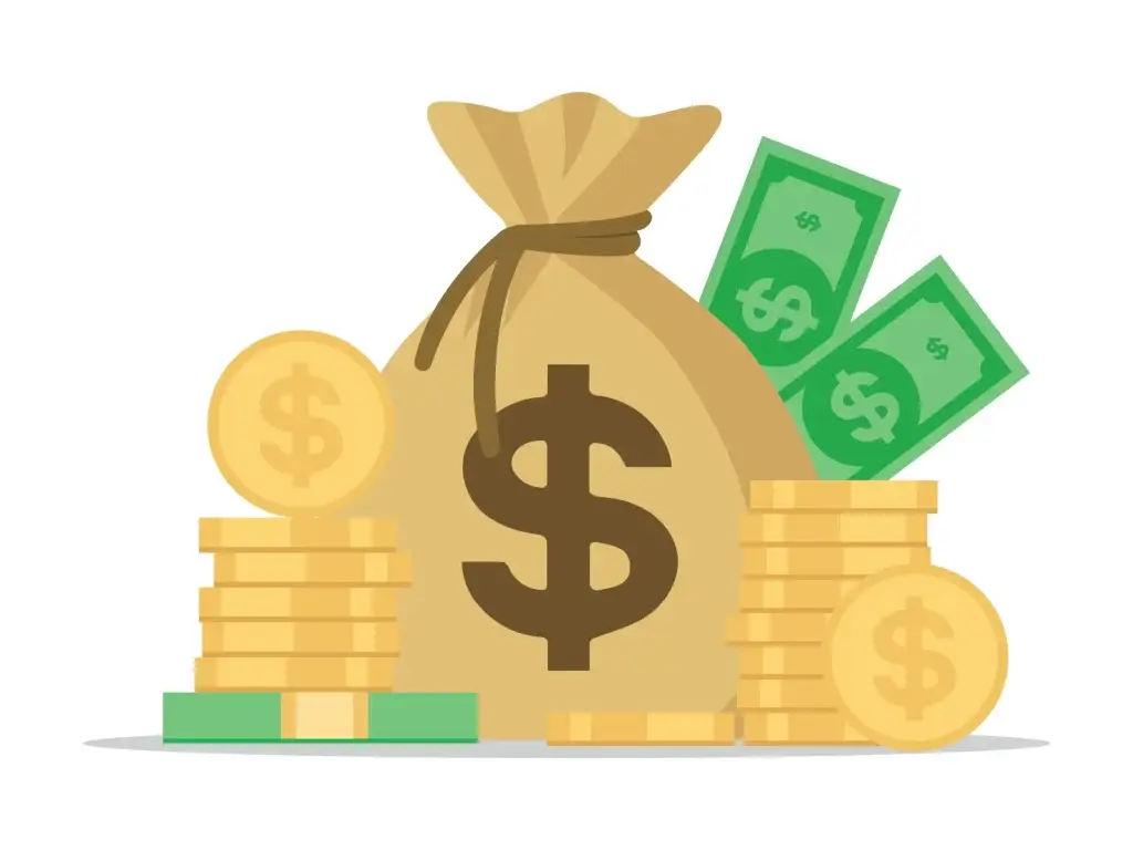 Afbeelding van een zak met geld en munten, die de verhoging van het wettelijk minimumloon in 2024 visualiseert.