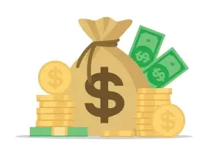 Afbeelding van een zak met geld en munten, die de verhoging van het wettelijk minimumloon in 2024 visualiseert.