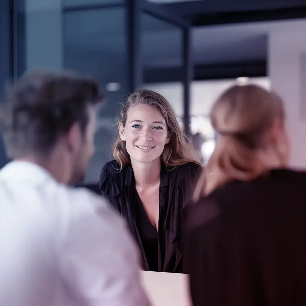 Vrouw in een zakelijke setting tijdens een payroll overleg, verwijzend naar de verantwoordelijkheden van inleners in een payrollconstructie.